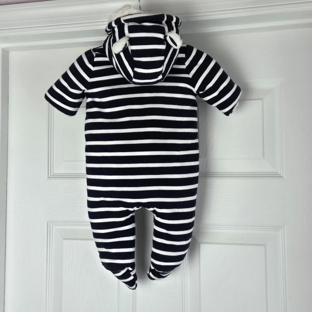 Baby Gap Fleece Bear One Piece Unisex Blue White Striped Baby‎ Size 0-3 Months